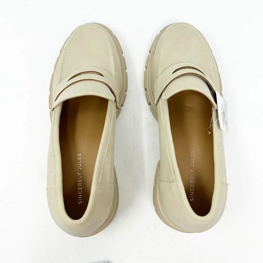 NEW Sincerely Jules Dylan Loafer Heels Tan Faux Leather Size 9.5